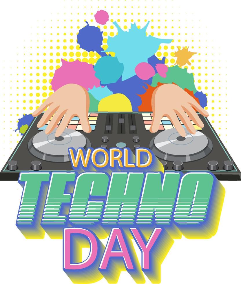 design de banner de texto do dia mundial do techno vetor