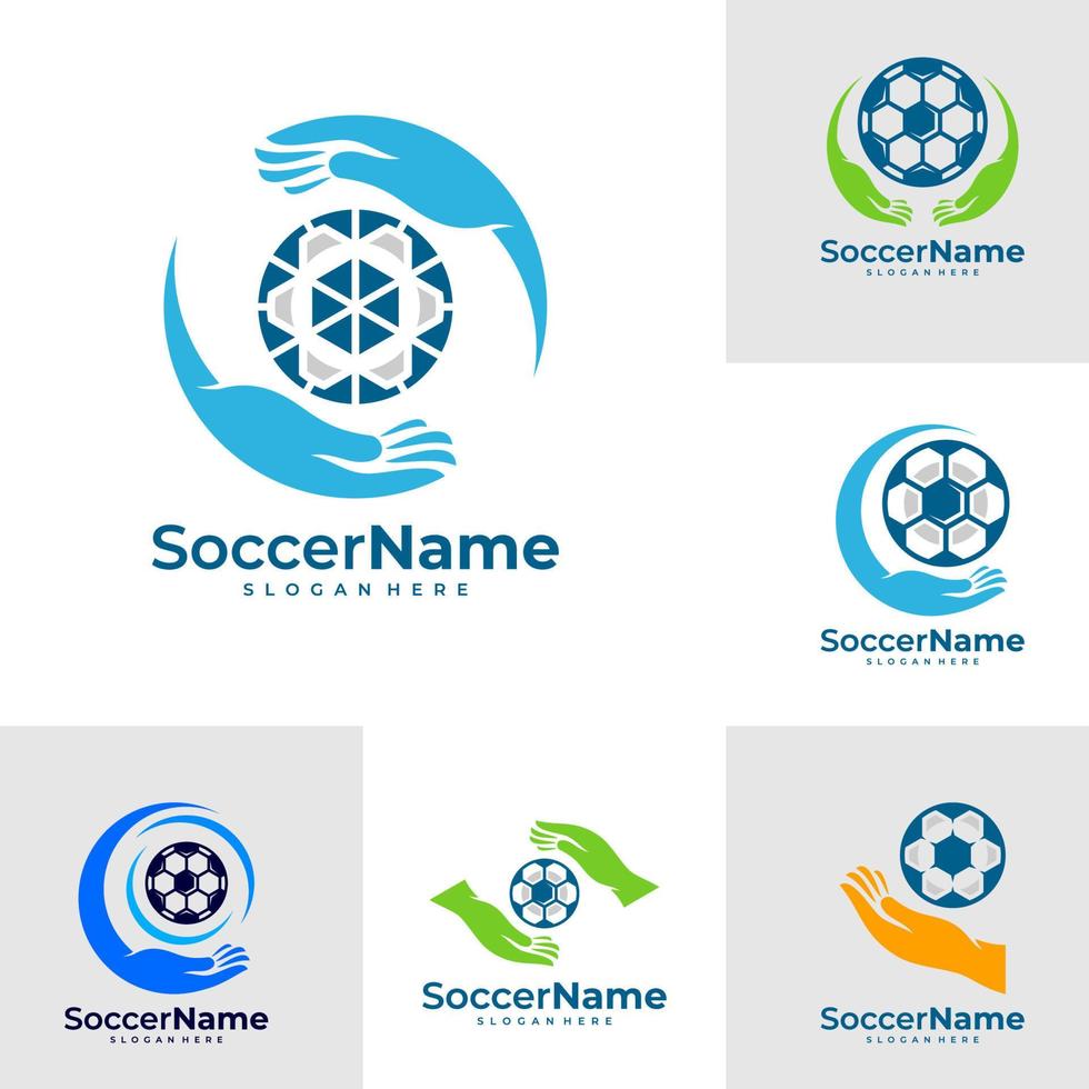 conjunto de modelo de logotipo de futebol de cuidados, vetor de design de logotipo de futebol
