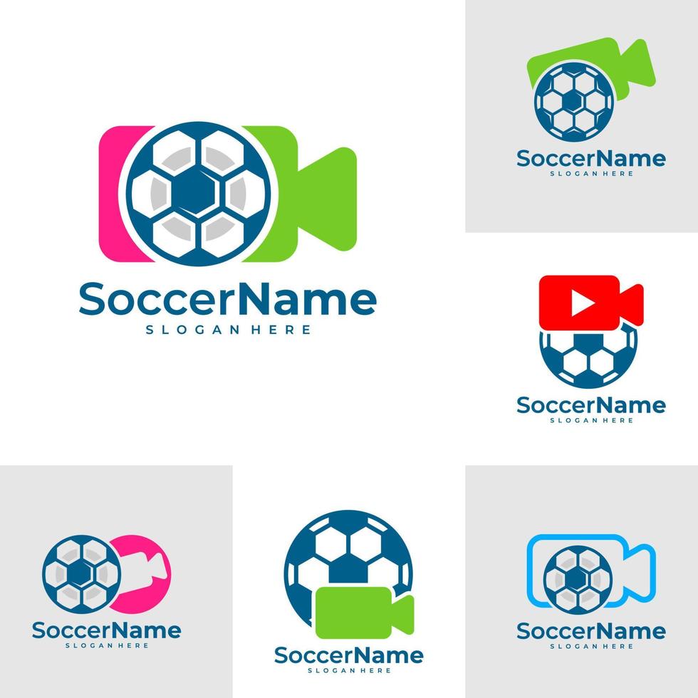 conjunto de modelo de logotipo de futebol de câmera, vetor de design de logotipo de futebol