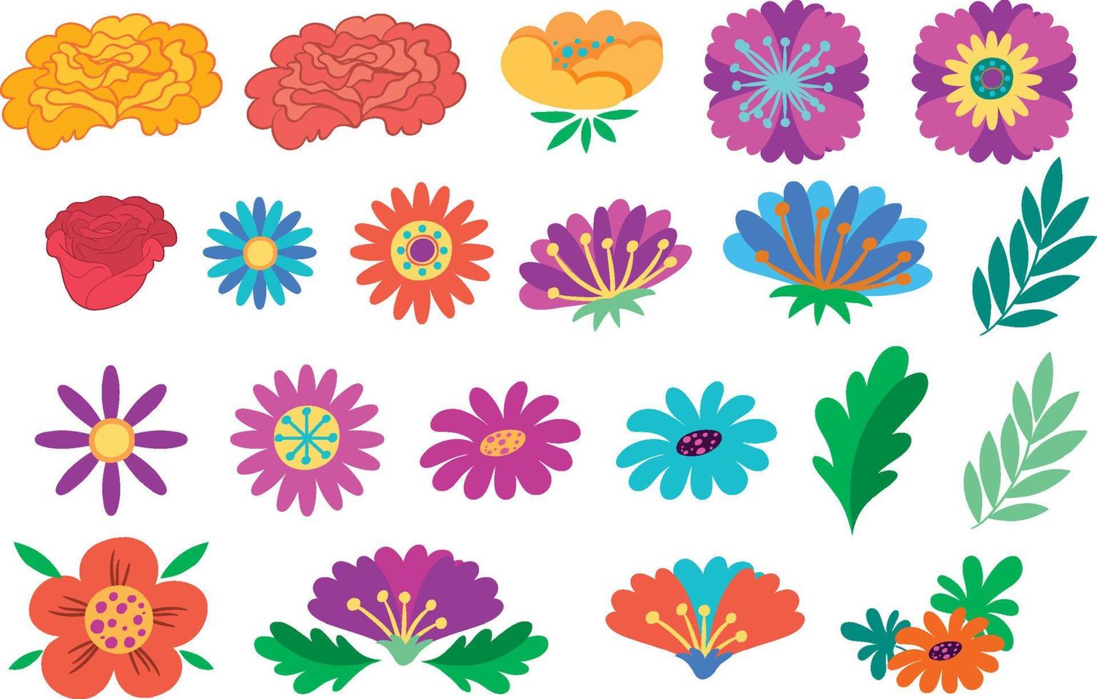 conjunto de flores coloridas em estilo simples vetor