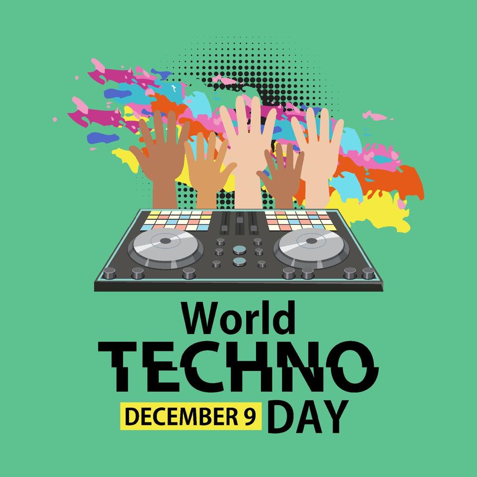 design de banner de texto do dia mundial do techno vetor
