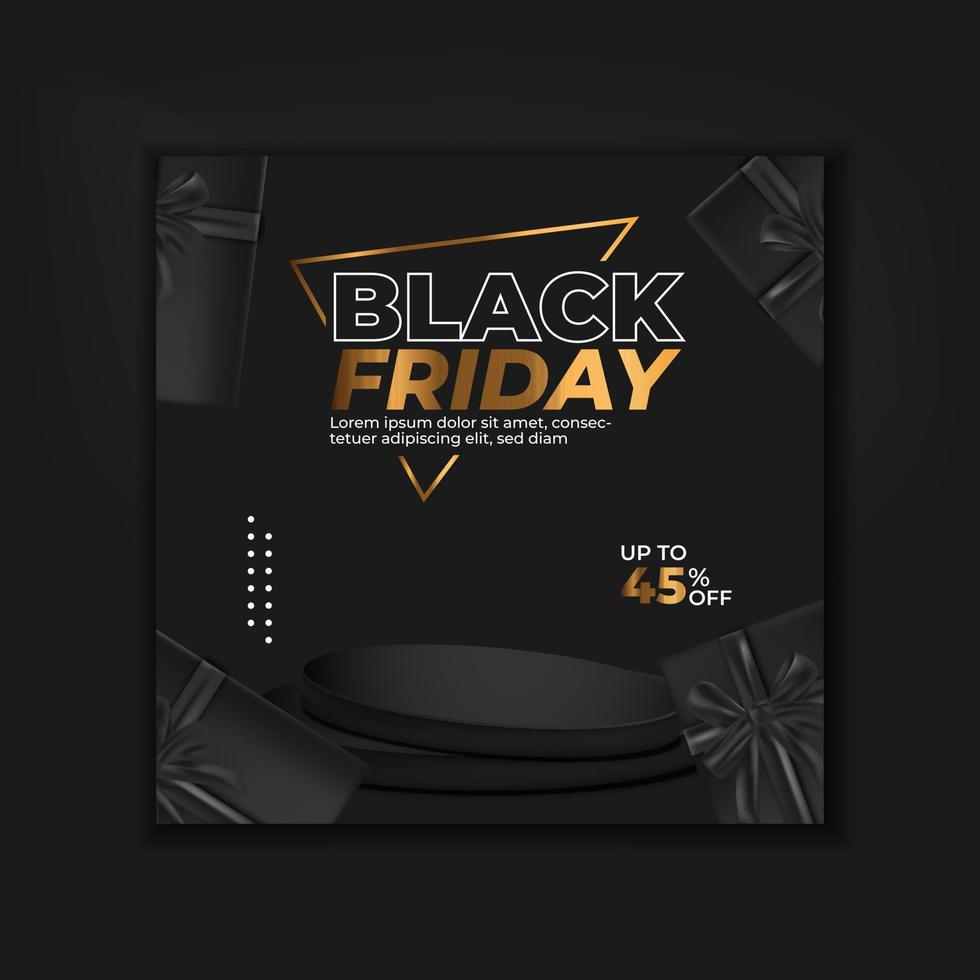 venda de sexta-feira negra. pódio preto de design 3d realista. para desconto de marketing promocional e conceito de compras online. modelo de vetor