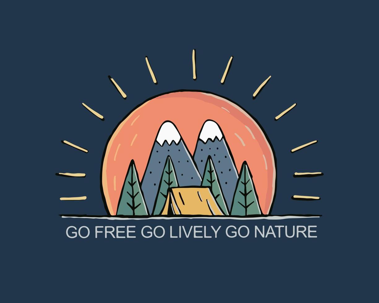 acampamento na natureza com design de carta de natureza ir free go animado para design de natureza ao ar livre vetor