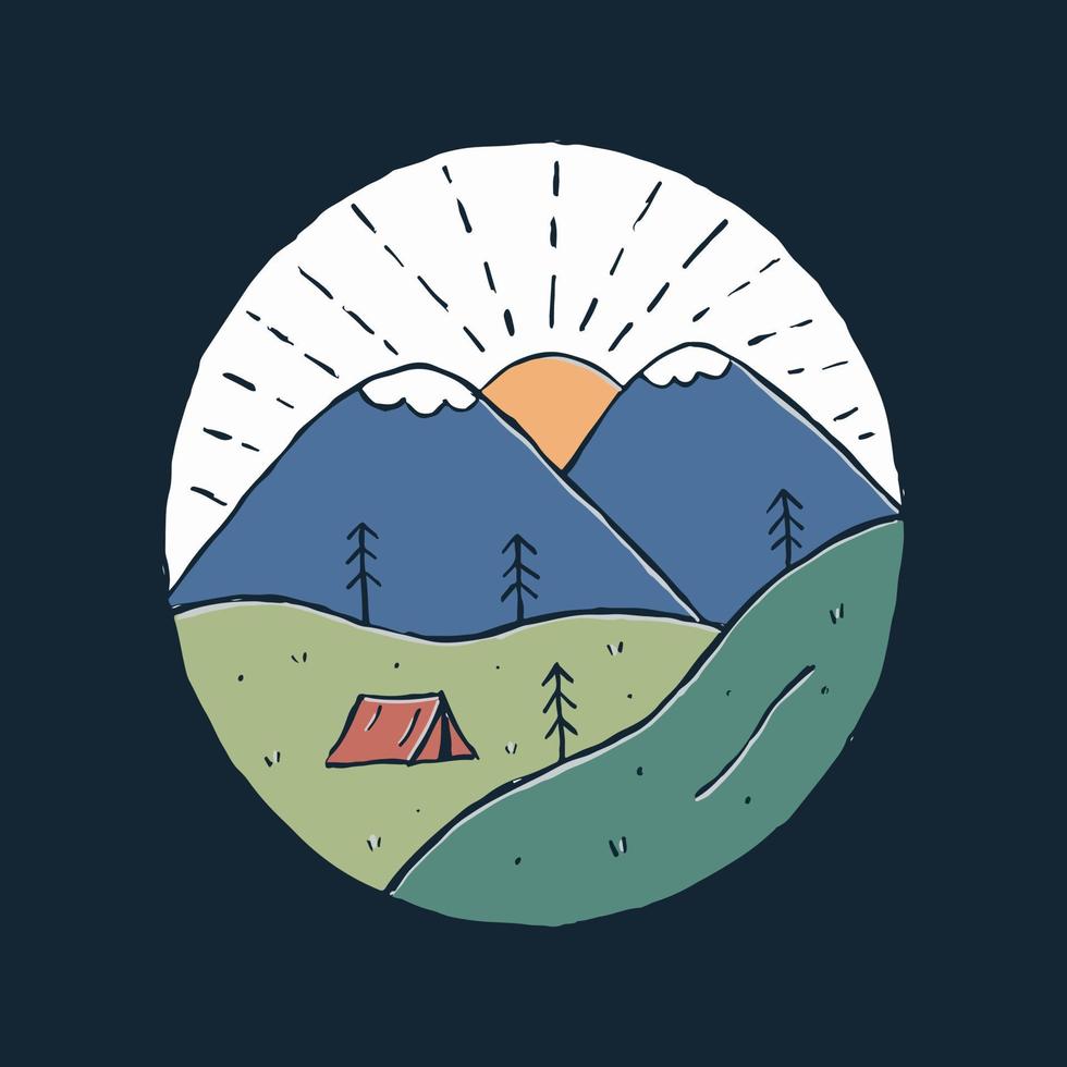 o acampamento no design da vida selvagem da natureza das montanhas para distintivo, adesivo, design de camiseta vetor