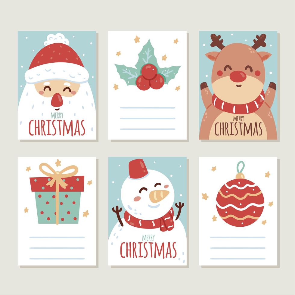 lindos cartões de natal desenhados à mão vetor