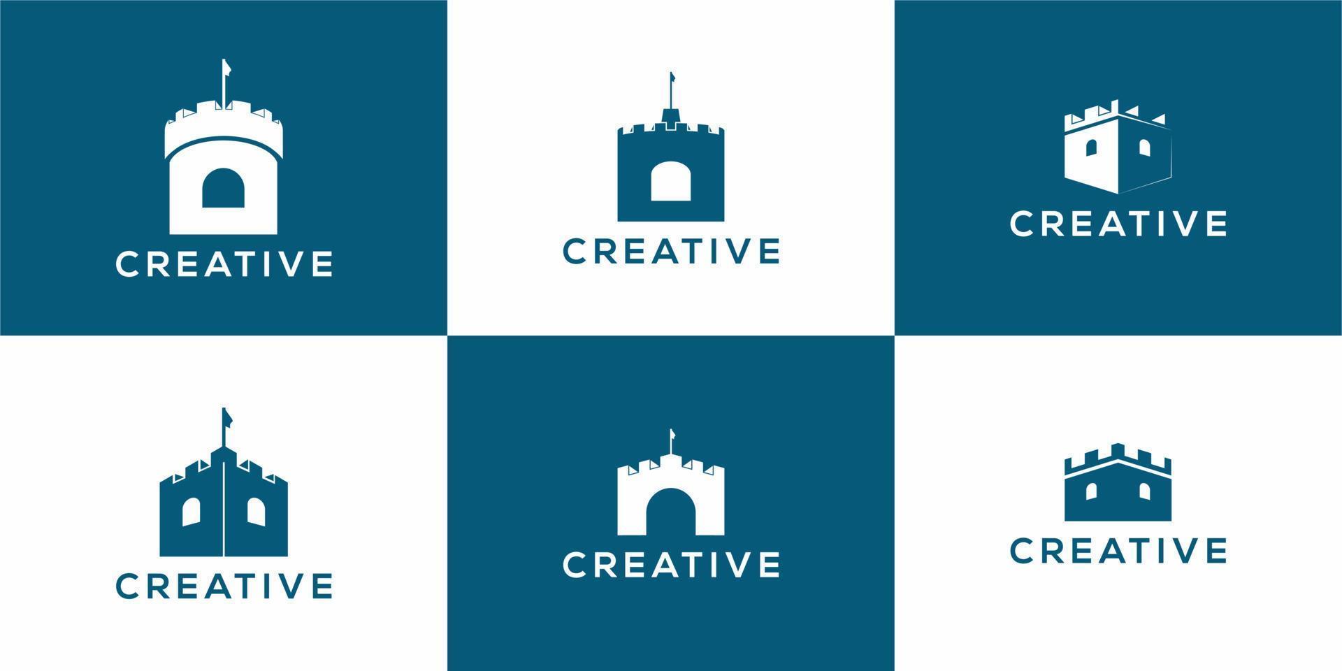 conjunto de modelo de logotipo de ícone de castelo criativo vetor