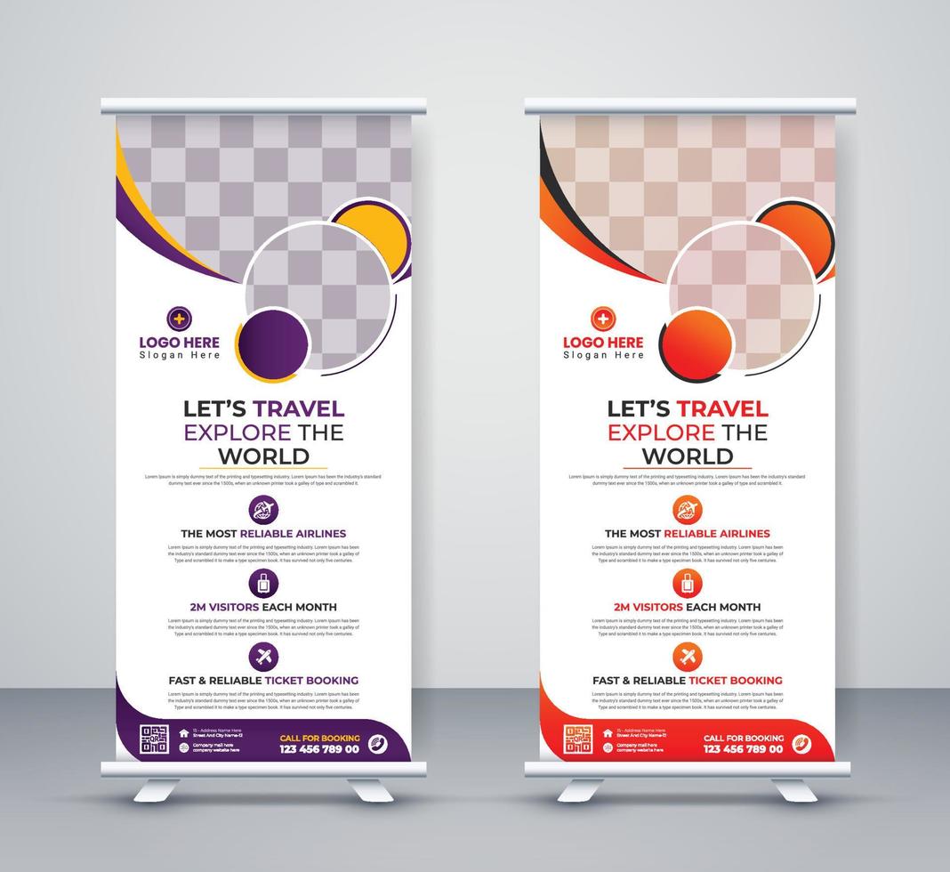 banner de rollup de agência de viagens estande de empresa corporativa de negócios de turismo moderno e design de banner x banner vetor