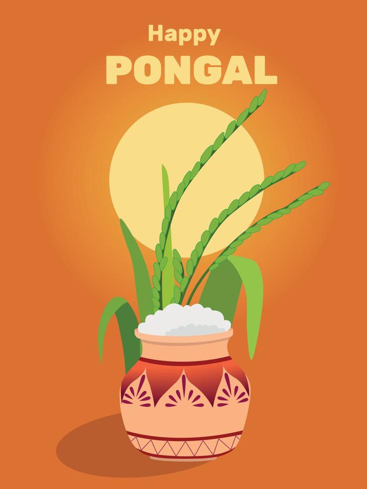 feliz feriado religioso pongal no fundo da celebração do sul da Índia e feliz pongal. ilustração vetorial. festival de tamil nadu, sul da índia. pote de arroz contra o pano de fundo do sol vetor