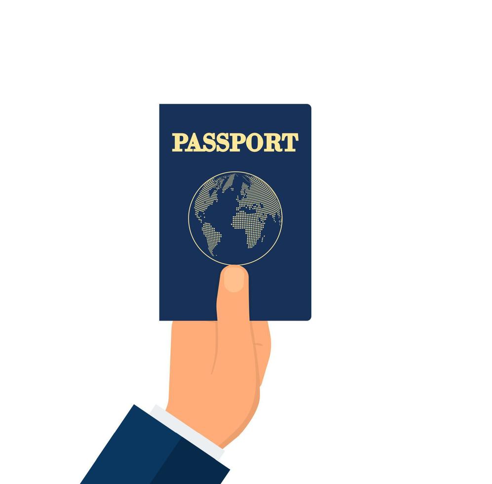 mão segurando o passaporte de imunidade. pessoa com certificado de vacinação ou documento ilustração vetorial plana. saúde, coronavírus, pandemia, conceito de viagem para banner, design de site ou página de destino vetor