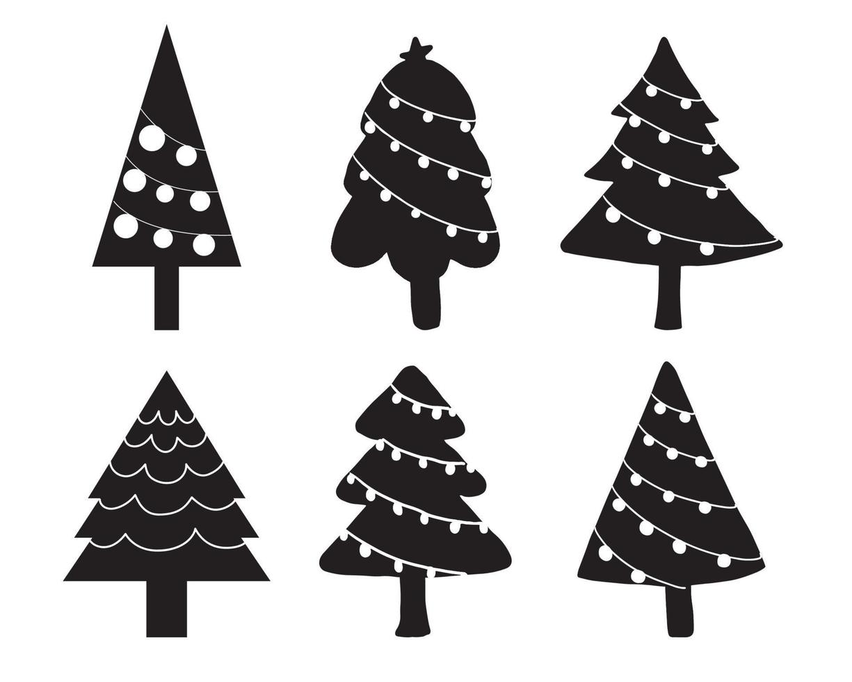 conjunto de silhueta handdrawn do doodle da árvore de Natal. design para modelo, pôster, elemento. vetor