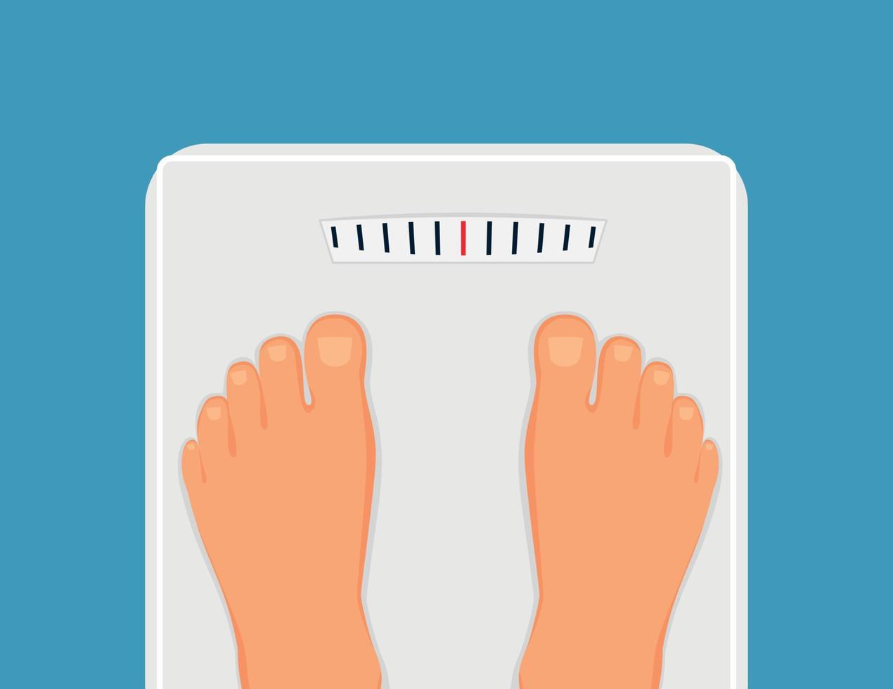 mulher está de pé na balança de banheiro, vista superior dos pés. medição e controle de peso. conceito de estilo de vida saudável, dieta e fitness vetor
