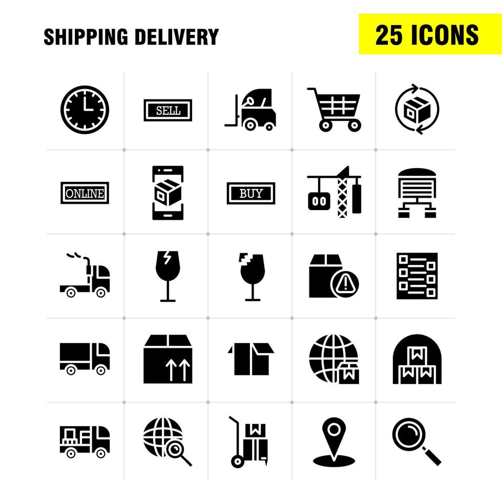 pacote de ícones de glifo sólido de entrega de envio para designers e desenvolvedores ícones de pesquisa de localização do globo entrega de transporte on-line vetor de transporte de compras