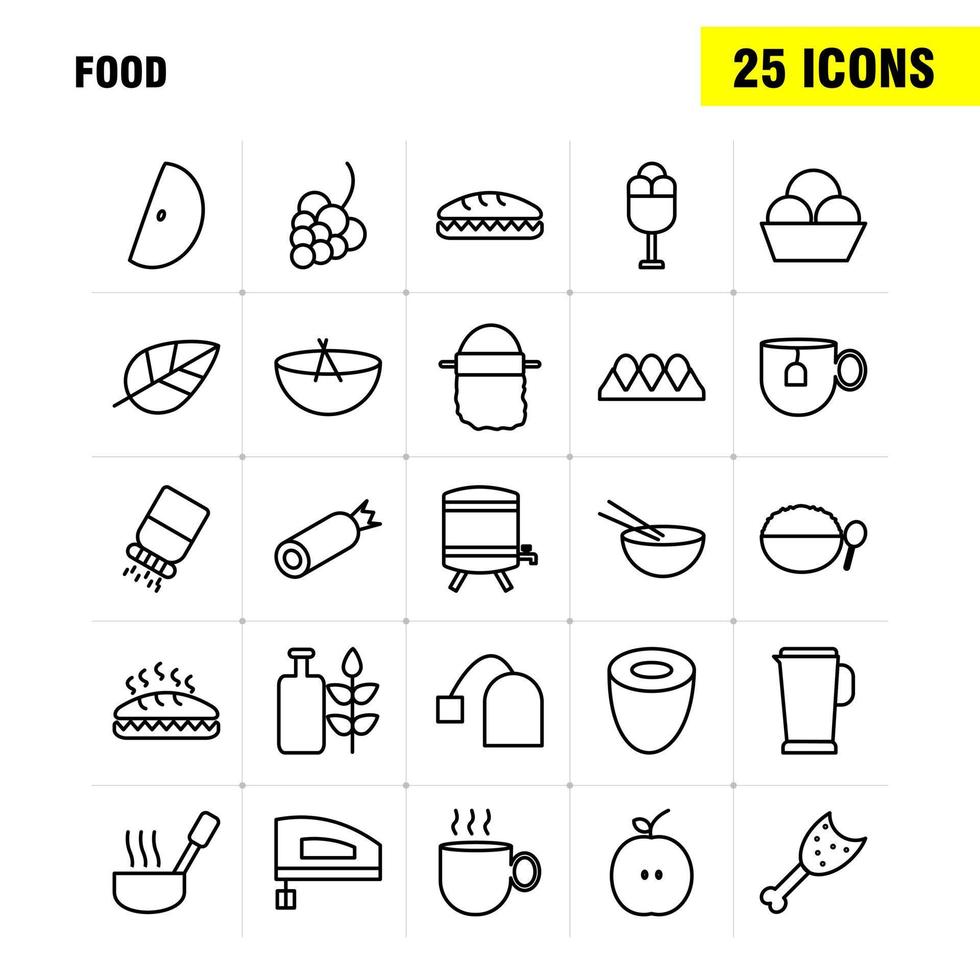 ícones de linha de comida definidos para infográficos kit uxui móvel e design de impressão incluem panela para cozinhar refeição chaleira chá coleção de refeição de comida logotipo infográfico moderno e vetor de pictograma