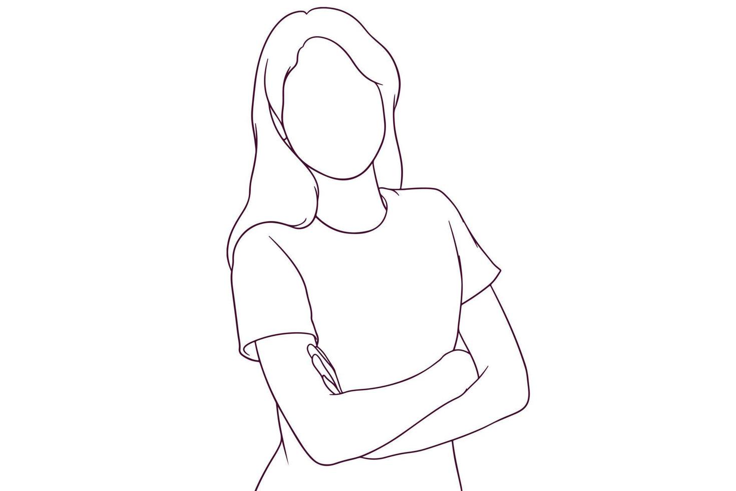 linda garota com braços cruzados ilustração vetorial de estilo desenhado à mão vetor