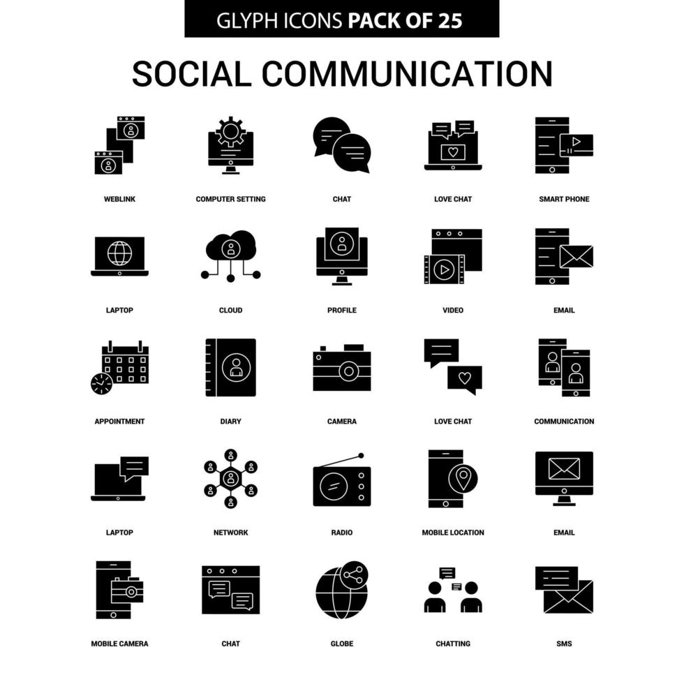 conjunto de ícones de vetor de glifo de comunicação social