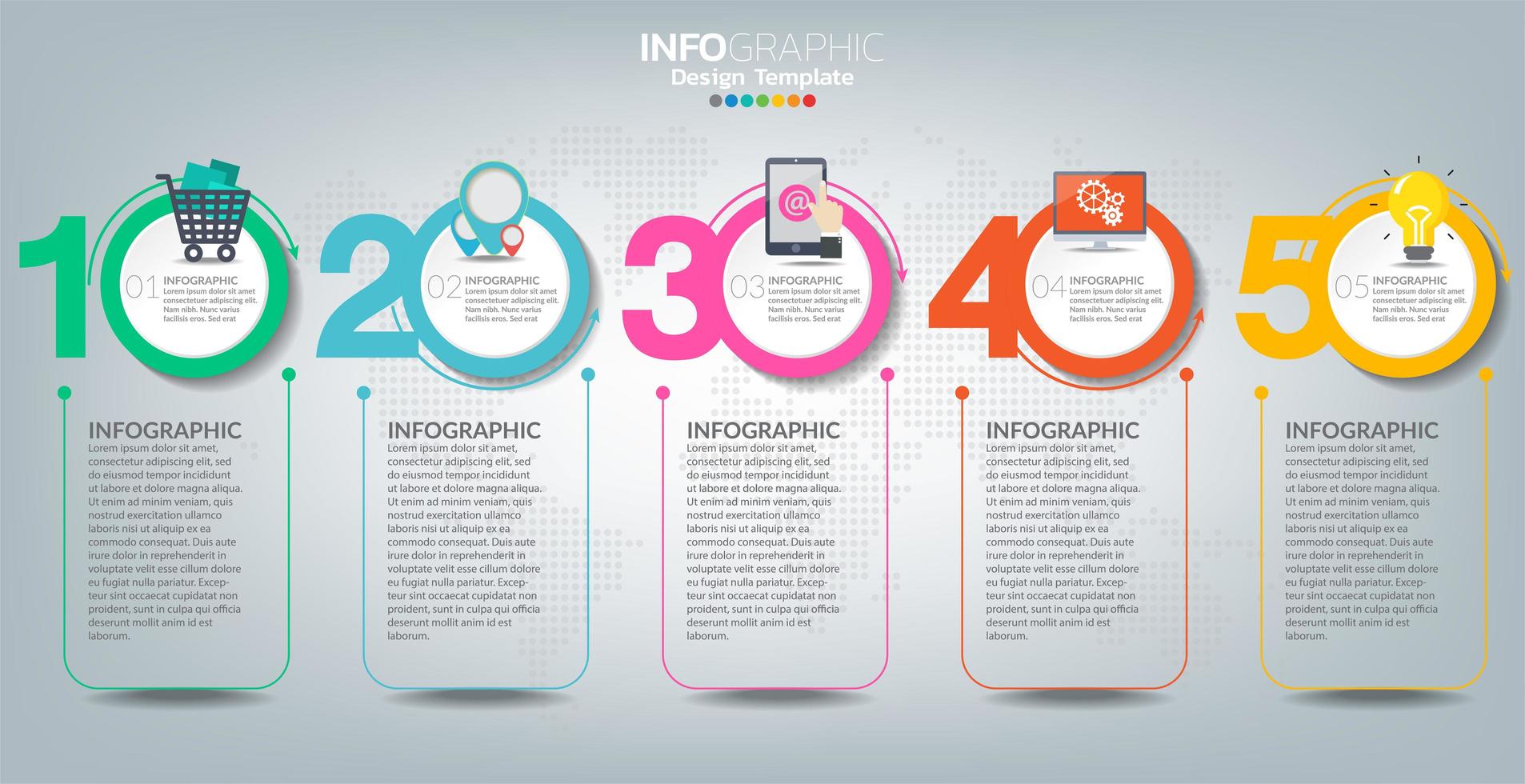 modelo de infográfico com ícones e 5 elementos ou etapas. vetor