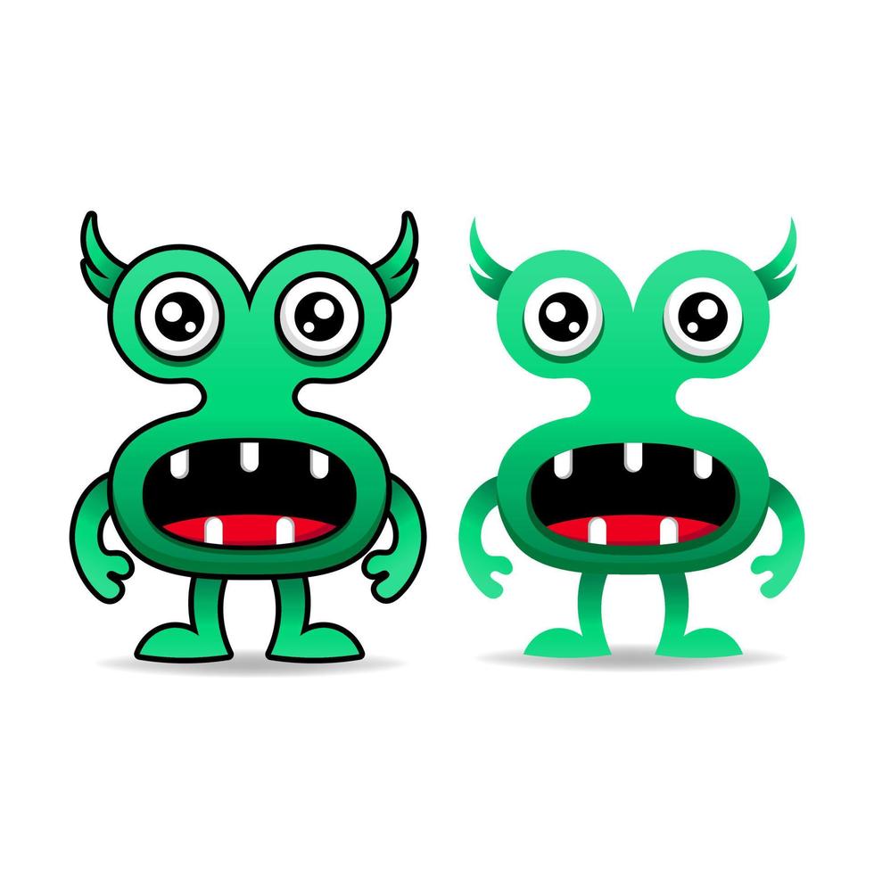 monstros verdes bonitos projetam mascote kawaii vetor