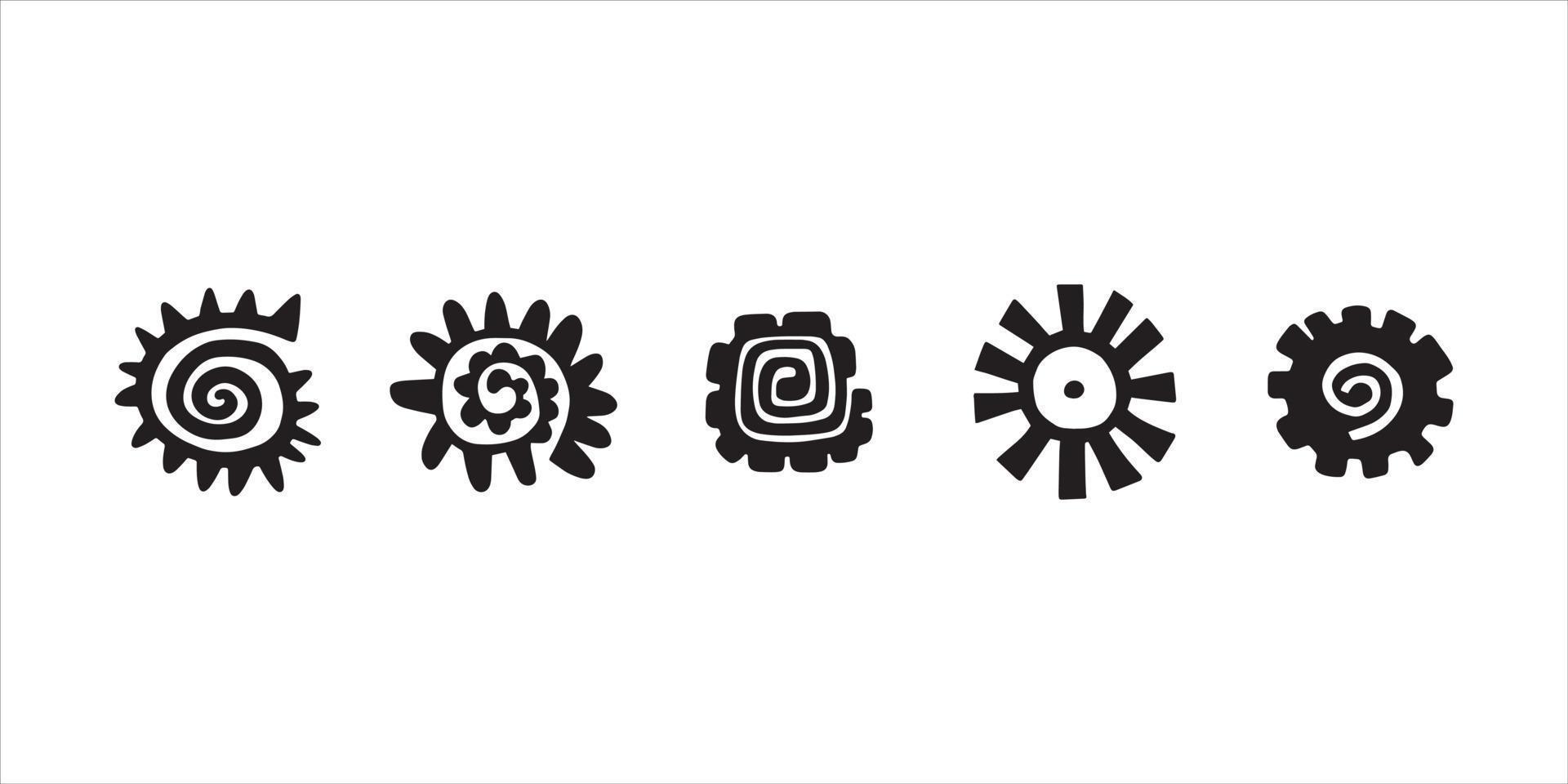 conjunto de símbolos abstratos do sol. imagem desenhada à mão de tribos primitivas. ilustração vetorial em estilo étnico vetor