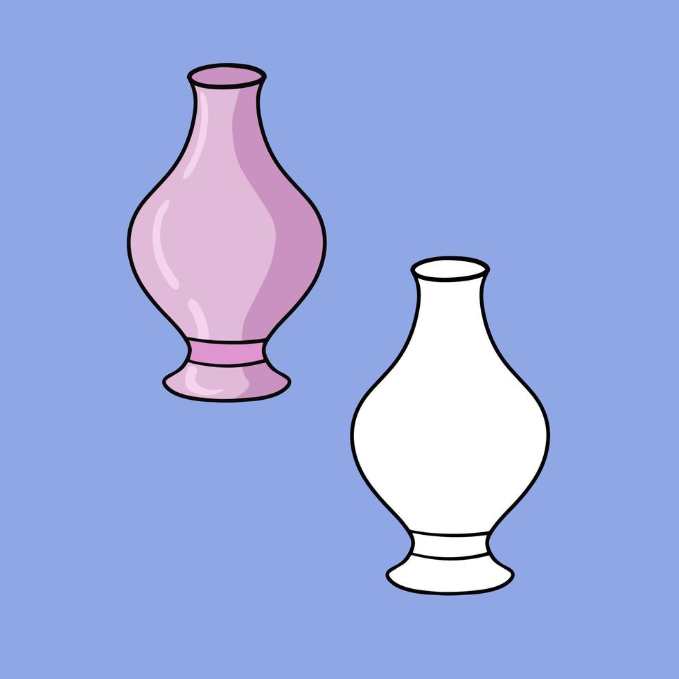 conjunto de imagens, vaso de flores de cerâmica alta lilás com um pescoço estreito, ilustração vetorial em estilo cartoon em um fundo colorido vetor