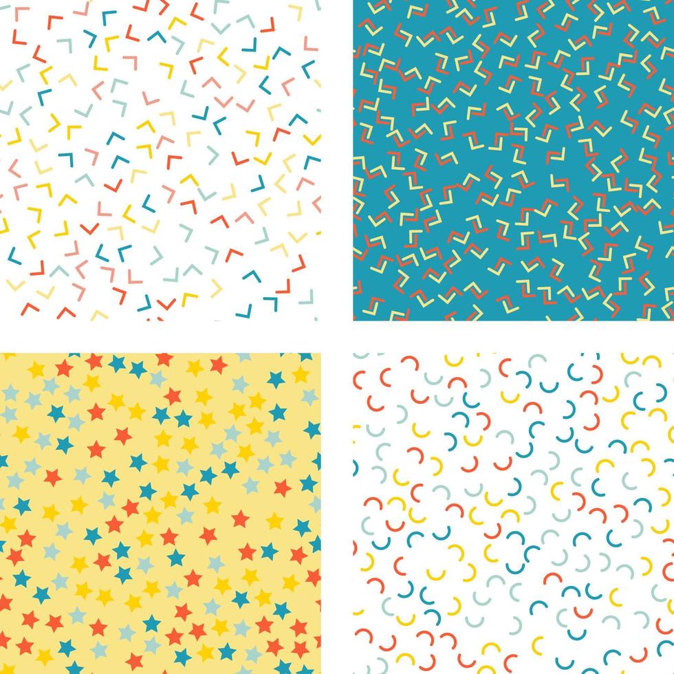 conjunto de padrões coloridos infantis com elementos abstratos vetor