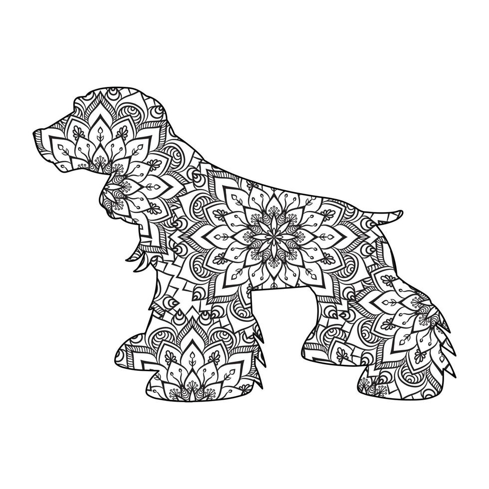 desenho de ilustração vetorial de coloração mandala de cachorro fofo. vetor