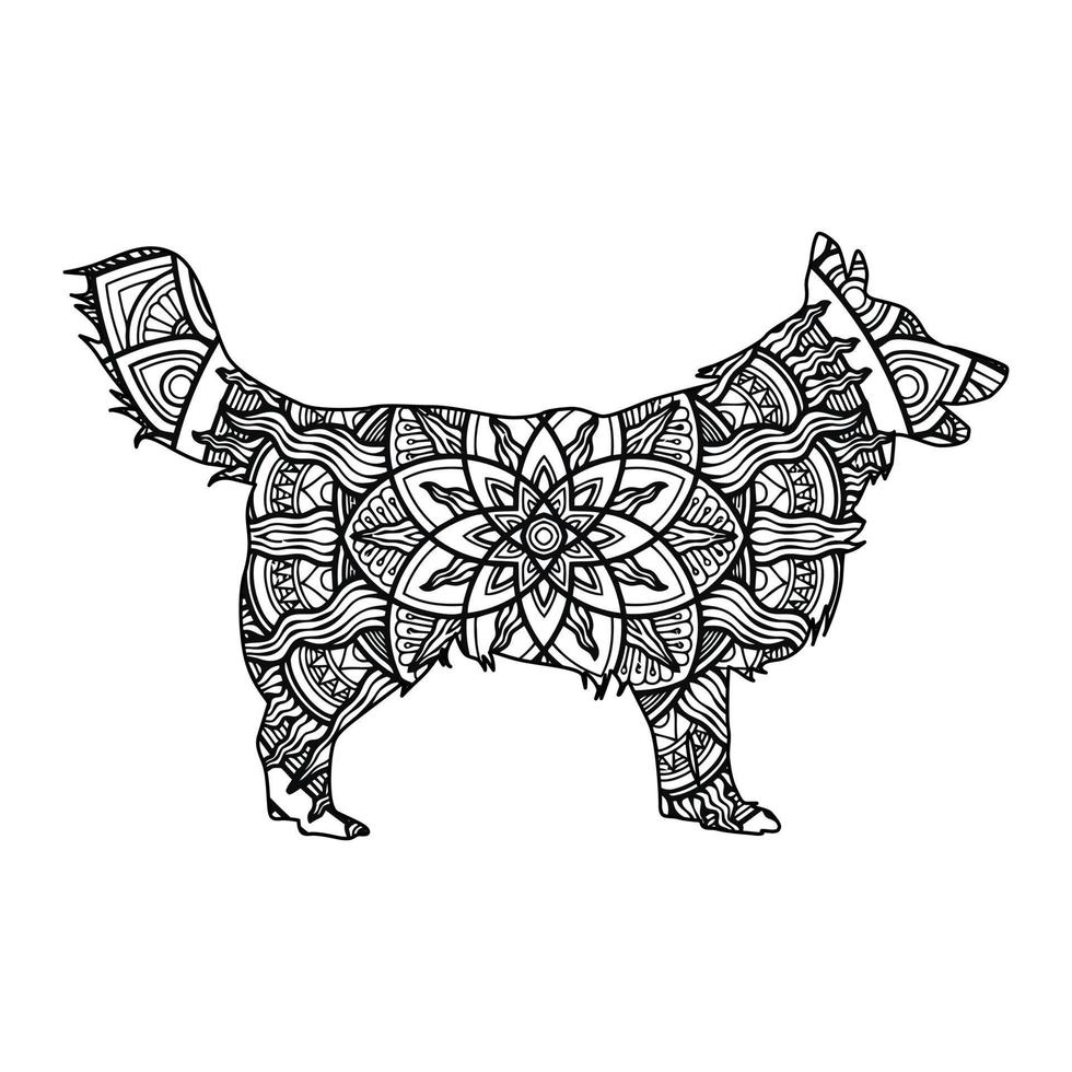 desenho de ilustração vetorial de coloração mandala de cachorro fofo. vetor