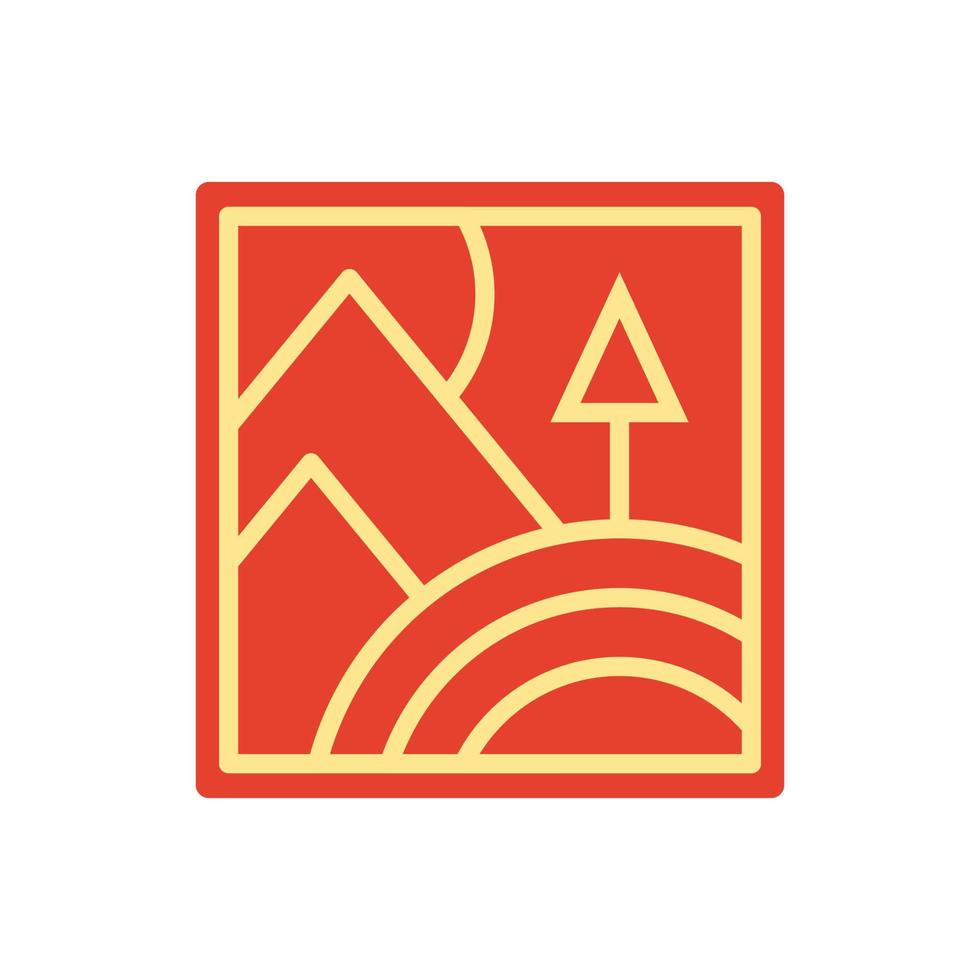 design de distintivo de logotipo de montanha de praia do sol abstrato minimalista. ilustração em vetor ícone de design de logotipo