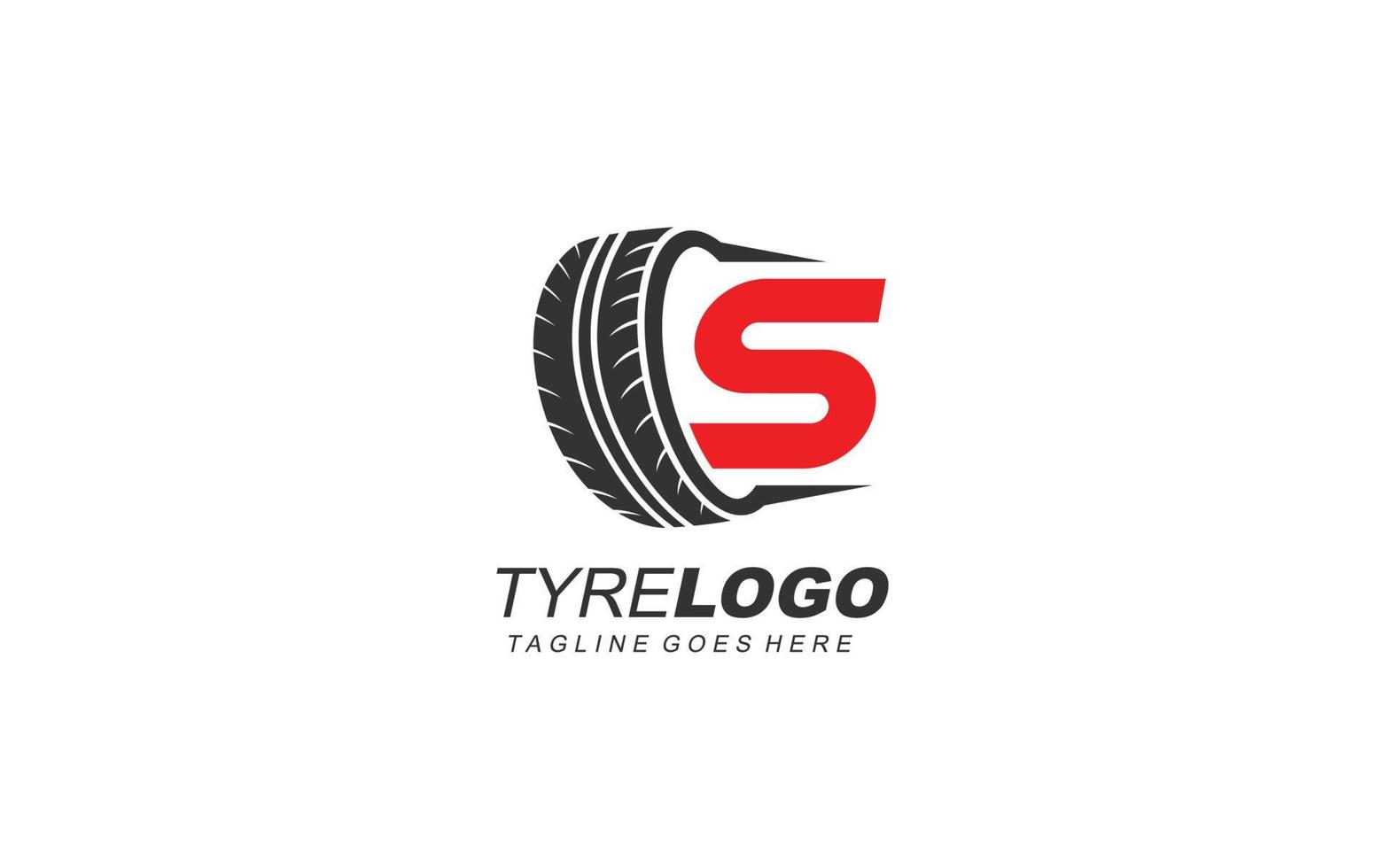 s logotipo pneu para empresa de branding. ilustração vetorial de modelo de roda para sua marca. vetor