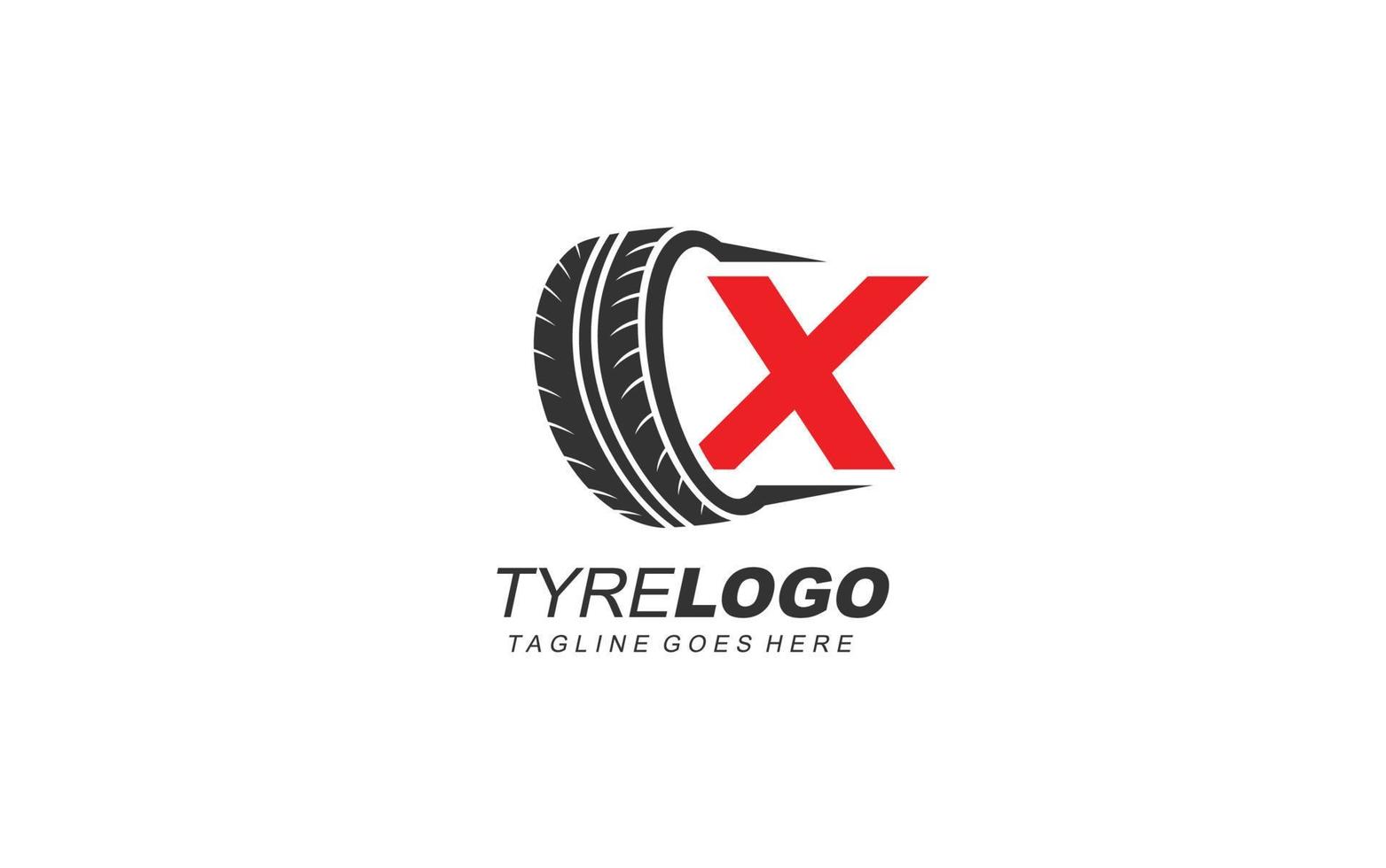 x pneu de logotipo para empresa de branding. ilustração vetorial de modelo de roda para sua marca. vetor