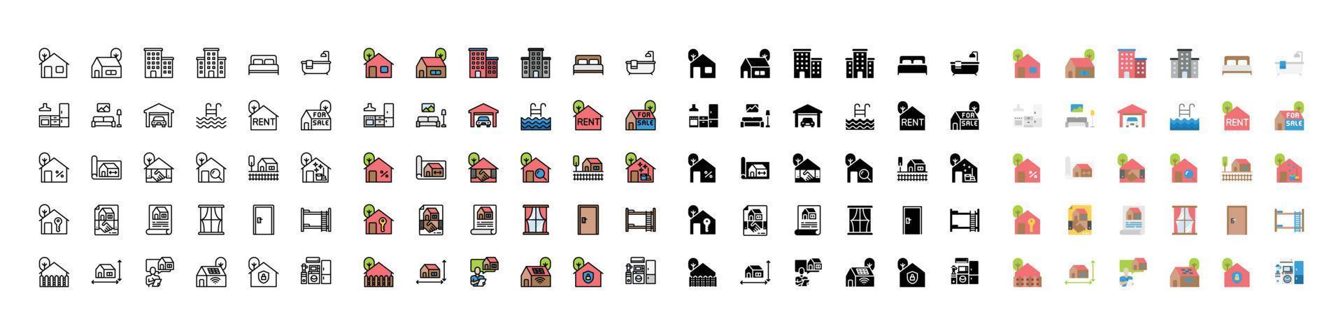 ícones vetoriais imobiliários, casa, prédio, apartamento vetor