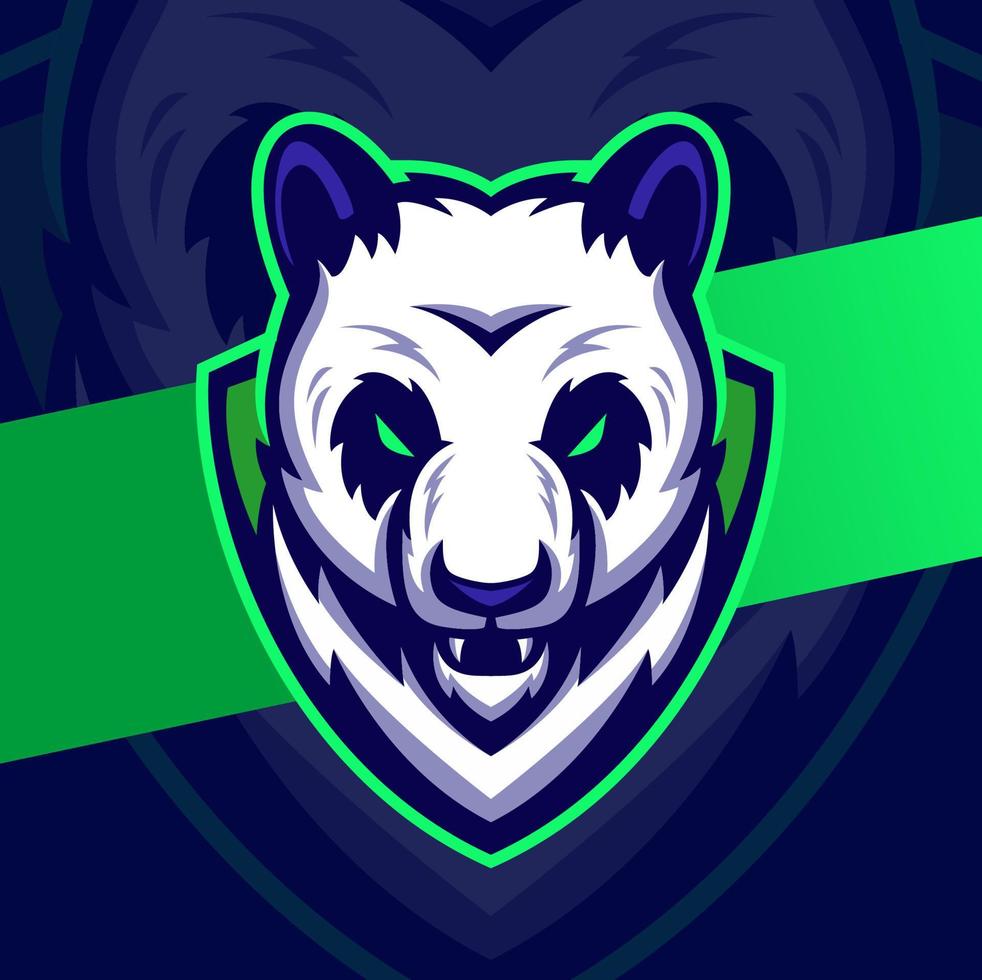 design de logotipo de esport de personagem de mascote de cabeça de panda agressivo para logotipo de ilustração de jogo e esporte vetor