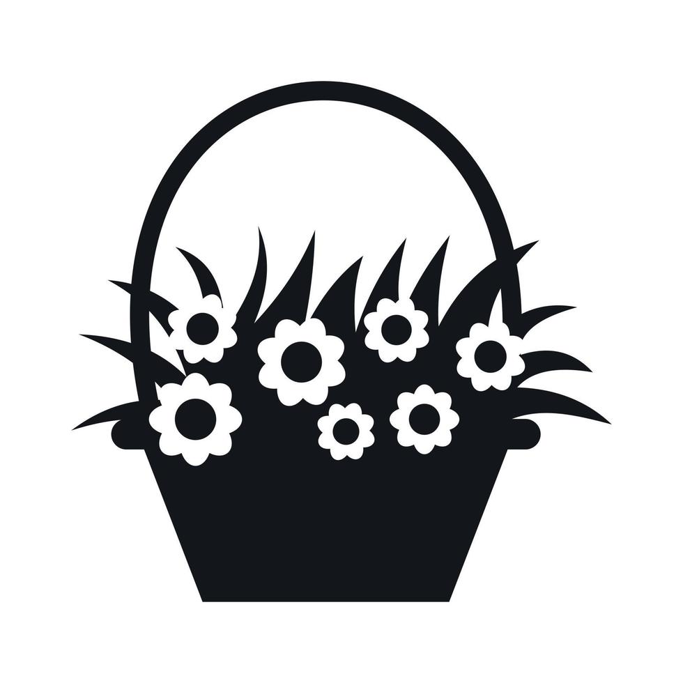 cesta com flores simples ícone vetor