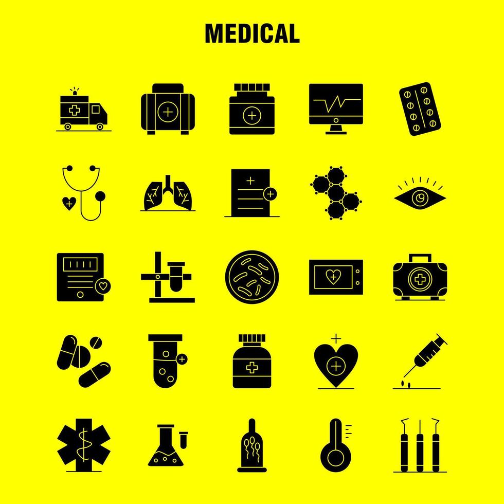conjunto de ícones de glifo sólido médico para infográficos kit uxui móvel e design de impressão incluem ambulância médica saúde hospital coração scanner médico estatística eps 10 vector