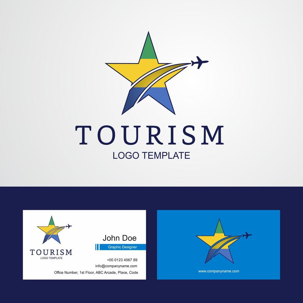 logotipo de estrela criativa da bandeira do gabão de viagem e design de cartão de visita vetor