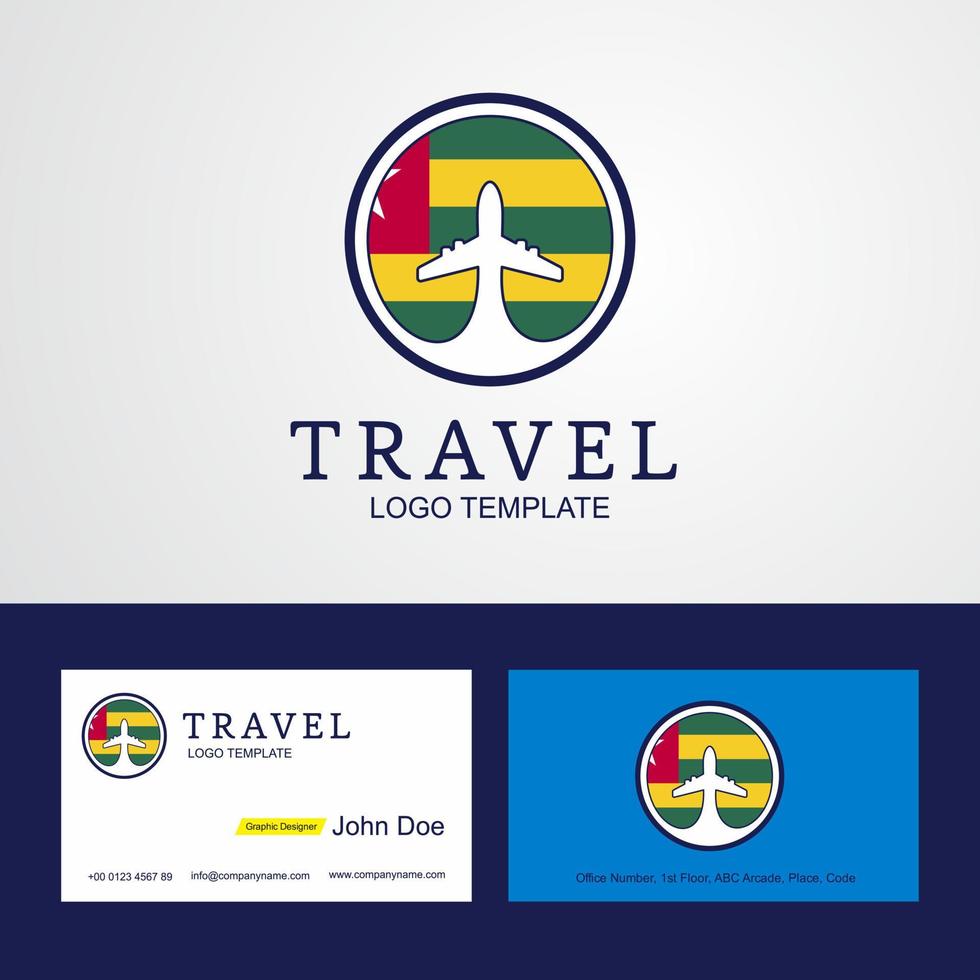 viajar para o togo logotipo de bandeira de círculo criativo e design de cartão de visita vetor