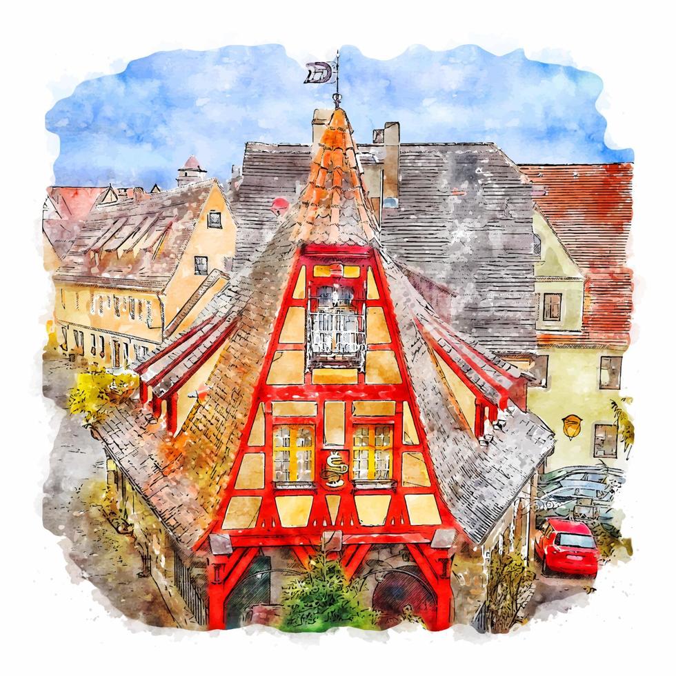 Rothenburg Alemanha esboço em aquarela ilustração desenhada à mão vetor