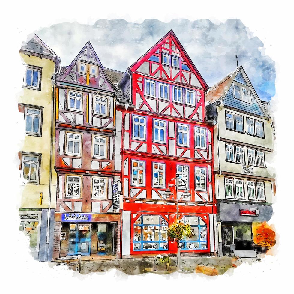 butzbach hessen alemanha esboço em aquarela ilustração desenhada à mão vetor