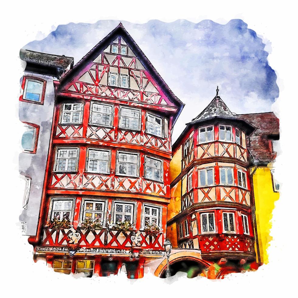 wurttemberg, alemanha, esboço em aquarela, ilustração desenhada à mão vetor