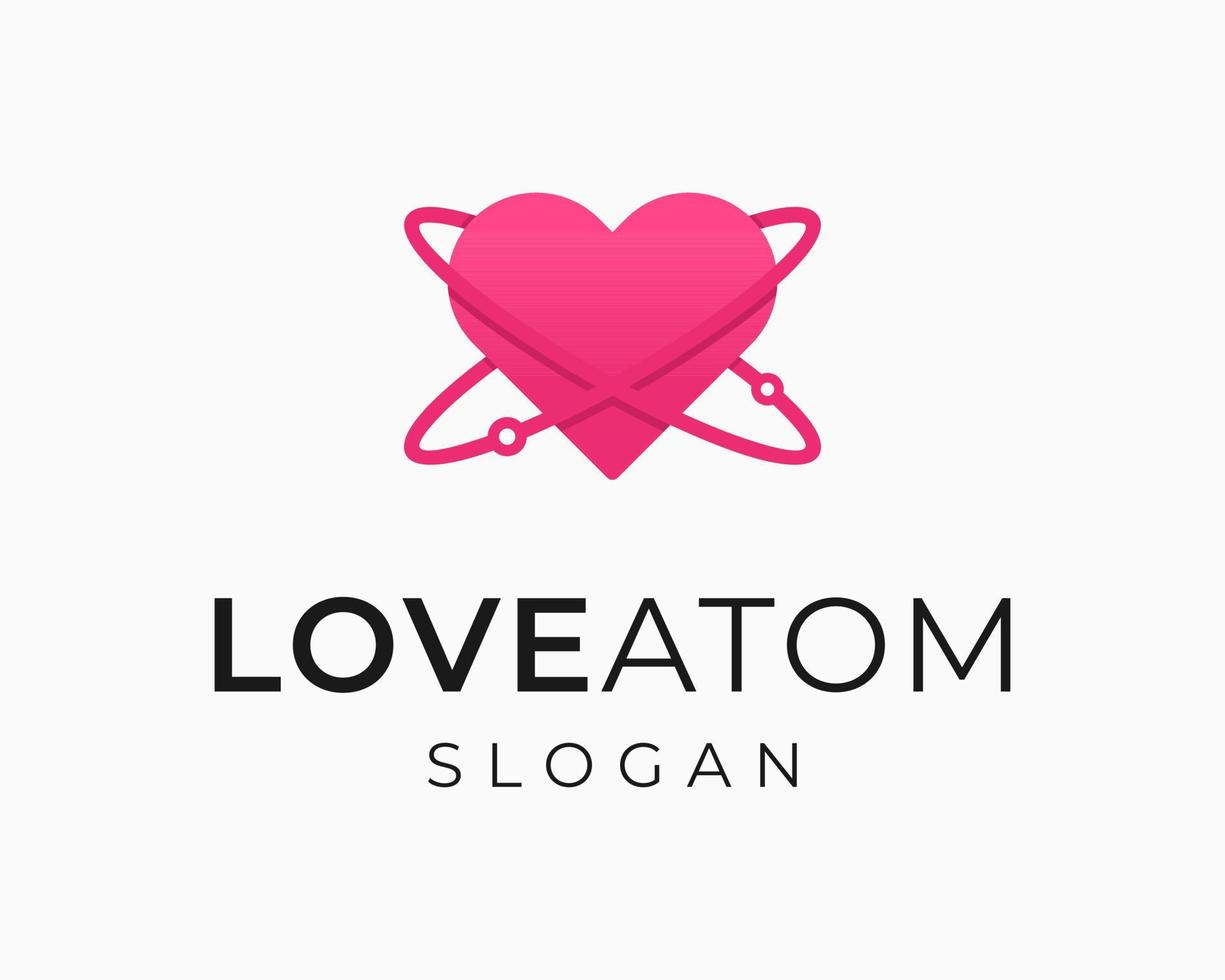 átomo ciência molécula órbita química física próton amor coração romântico forma vetor logotipo design