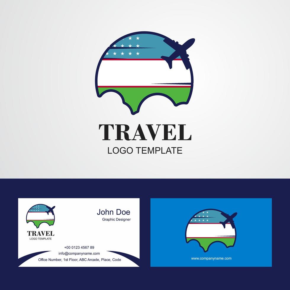 viajar logotipo da bandeira do uzbequistão e design de cartão de visita vetor