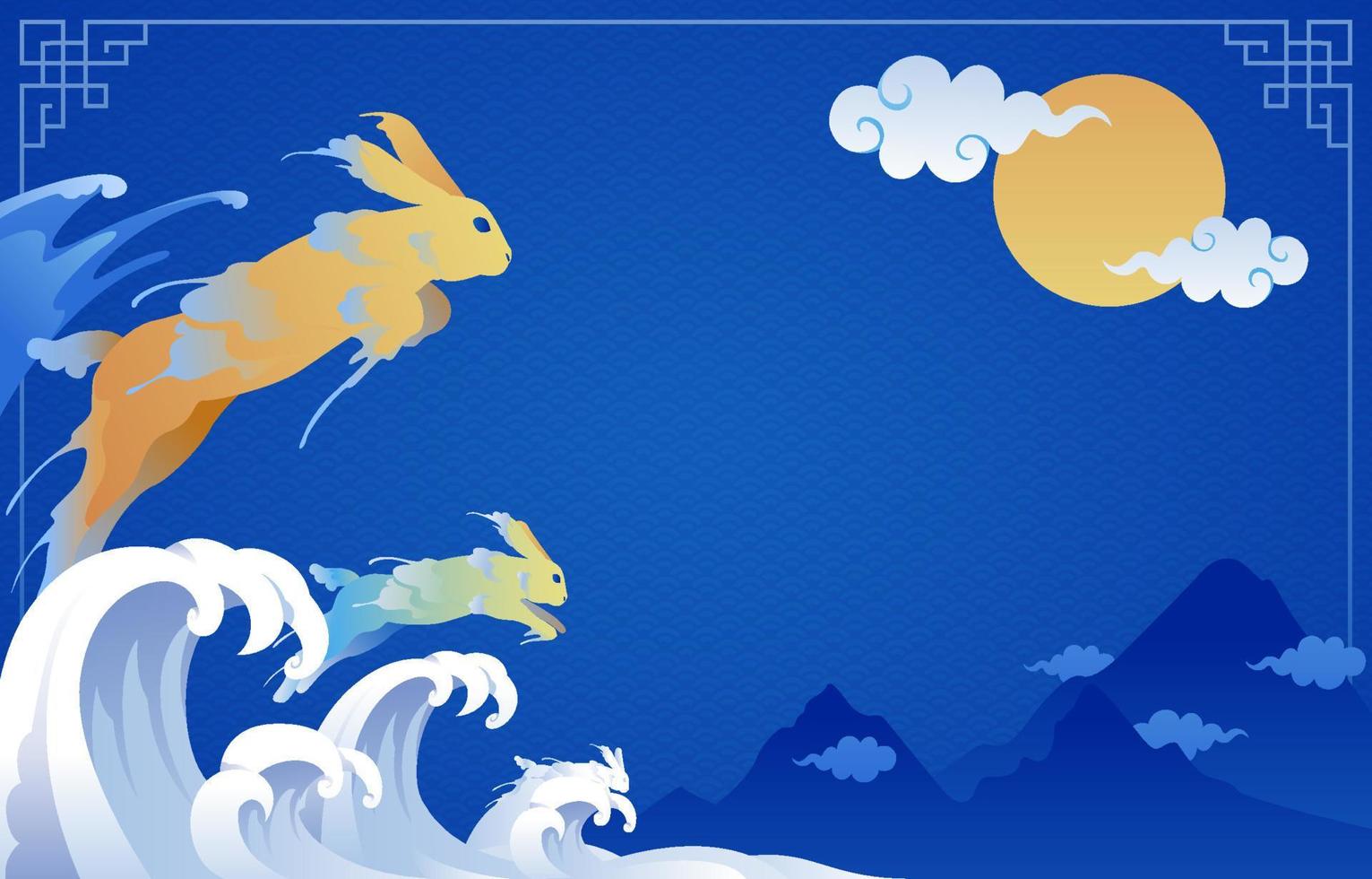 fundo de ano novo chinês com coelho de água e nuvens vetor