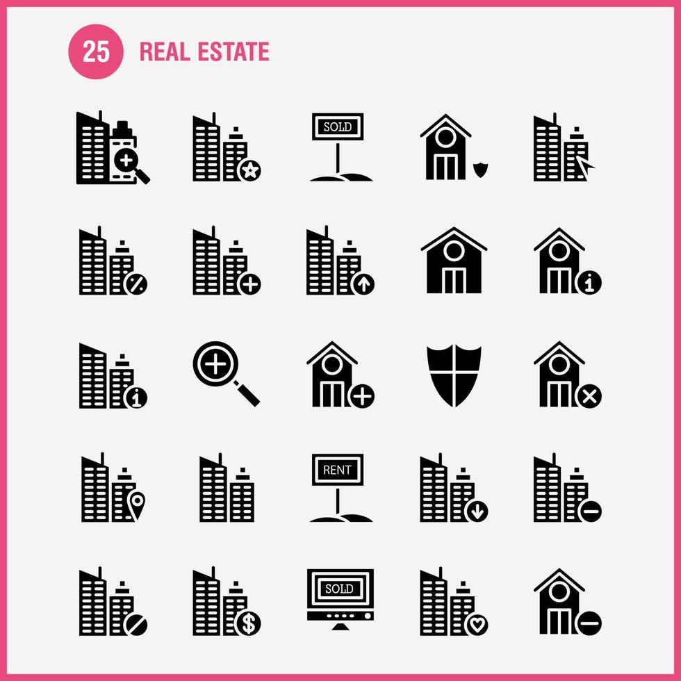 pacote de ícones de glifo sólido imobiliário para designers e desenvolvedores ícones de imóveis ajudam informações de casa em casa vetor de imóveis