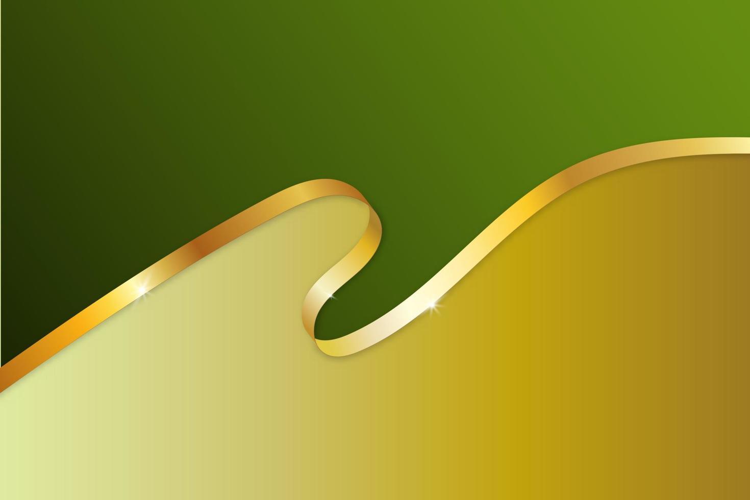 fundo de luxo verde com fita de ouro. banner de vetor gradiente verde abstrato