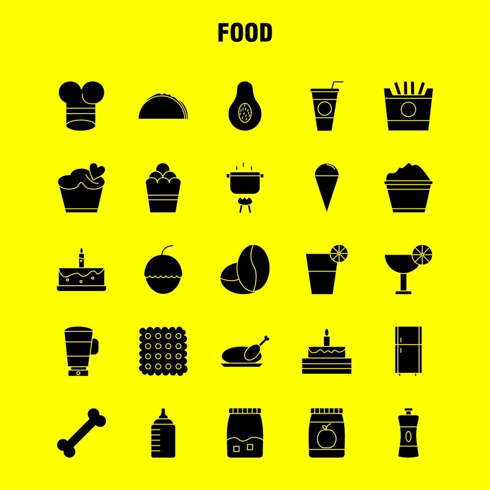 ícones de glifo sólido de alimentos definidos para infográficos kit uxui móvel e design de impressão incluem chá café refeição comida pimenta sal coleção de refeição comida logotipo infográfico moderno e vetor de pictograma