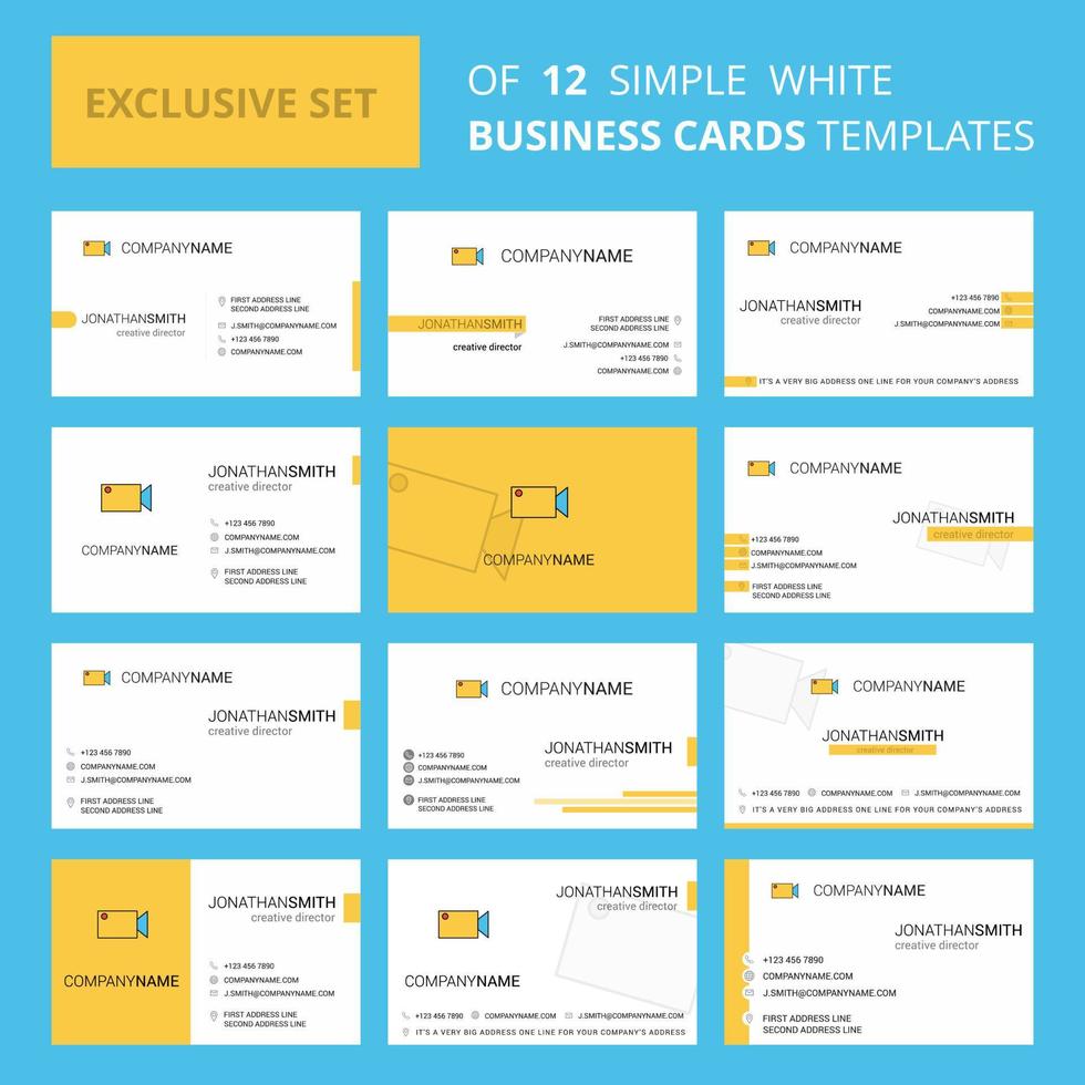 conjunto de 12 modelos de cartão de negócios criativos de camcoder logotipo criativo editável e fundo de cartão de visita vetor