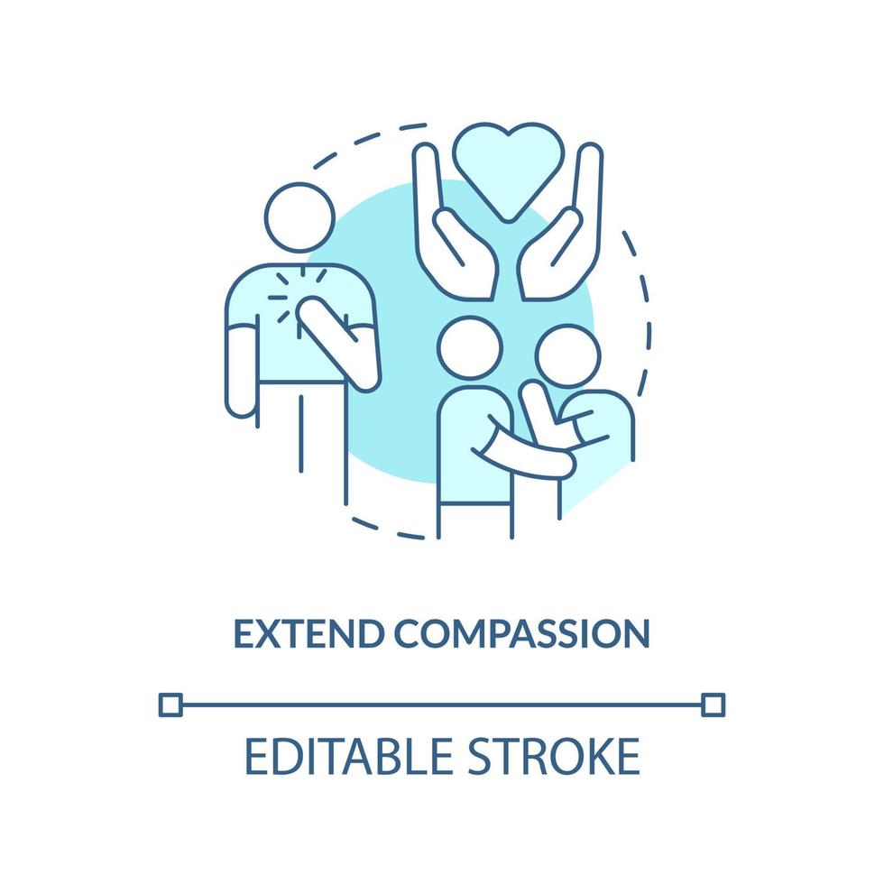 estender o ícone do conceito turquesa de compaixão. consertando a ilustração de linha fina de idéia abstrata de relacionamento. praticar a bondade. desenho de contorno isolado. traço editável. vetor