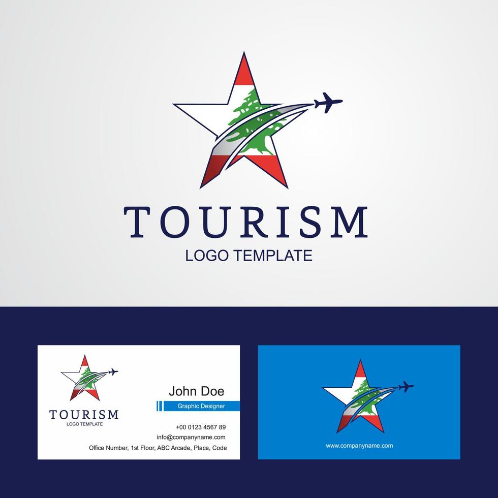 logotipo de estrela criativa de bandeira de viagem do líbano e design de cartão de visita vetor