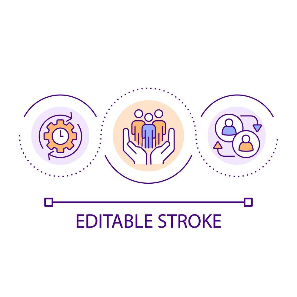 ícone de conceito de loop de progresso de construção de equipe. crie uma ilustração de linha fina de ideia abstrata de equipe bem-sucedida. melhorar o desempenho organizacional. desenho de contorno isolado. traço editável. vetor