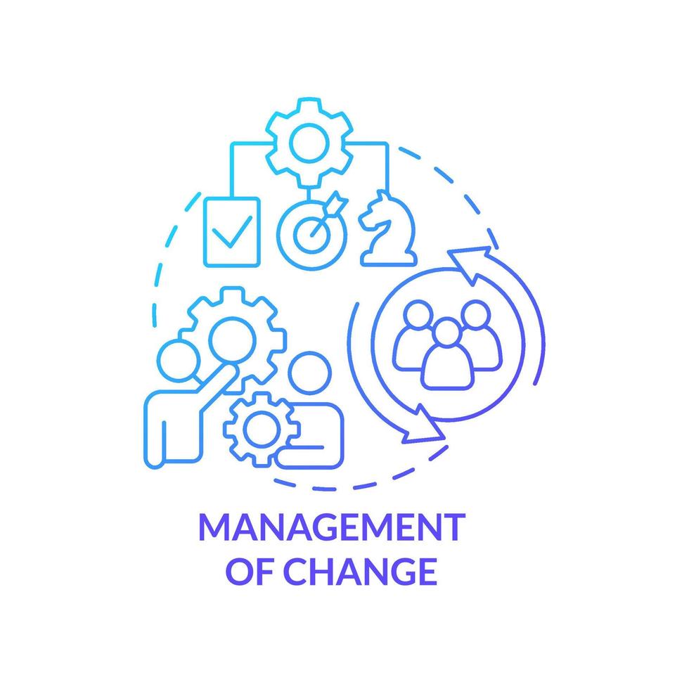 gerenciamento de ícone de conceito gradiente azul de mudança. fornecimento de estratégia de adaptação. ilustração de linha fina de idéia abstrata de desenvolvimento de projeto. desenho de contorno isolado. vetor