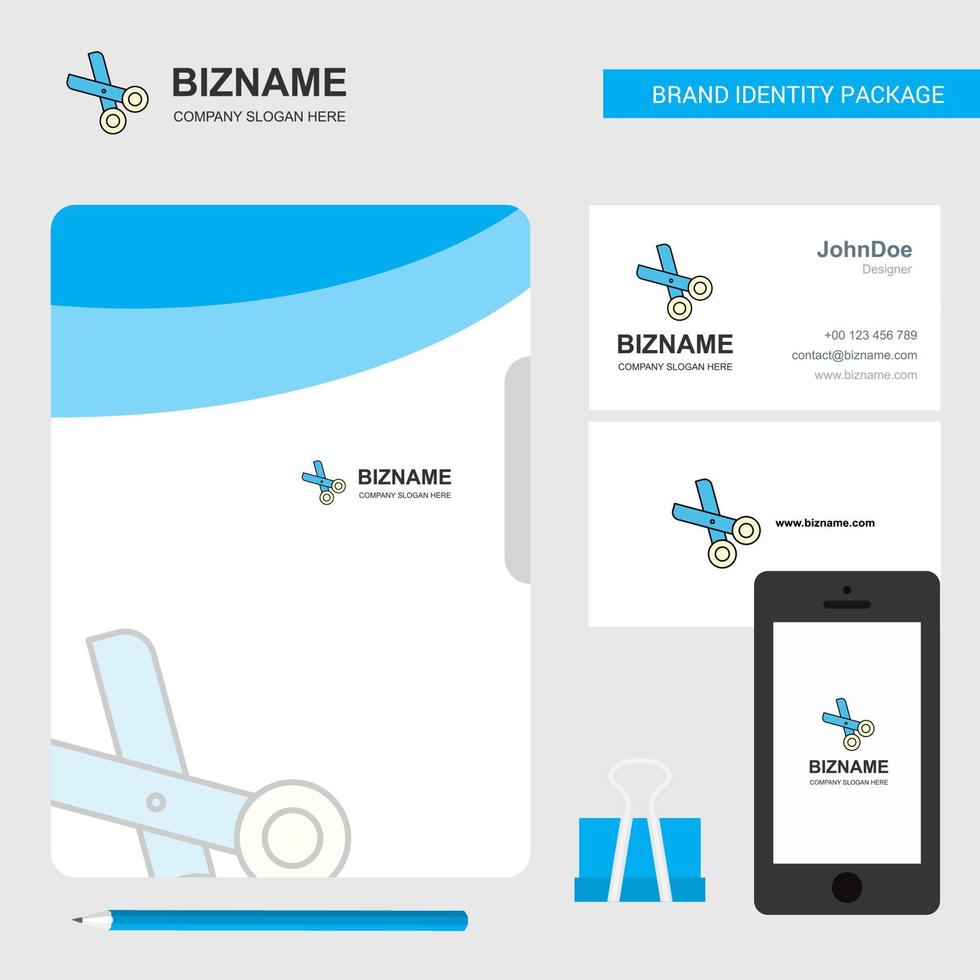 capa de arquivo de logotipo de negócios de tesoura cartão de visita e ilustração vetorial de design de aplicativo móvel vetor